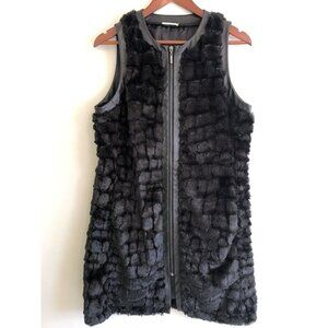 Revolve Carmin Faux Fur Vegan Leather Full Zip Vest Duster Women’s L EUC Black